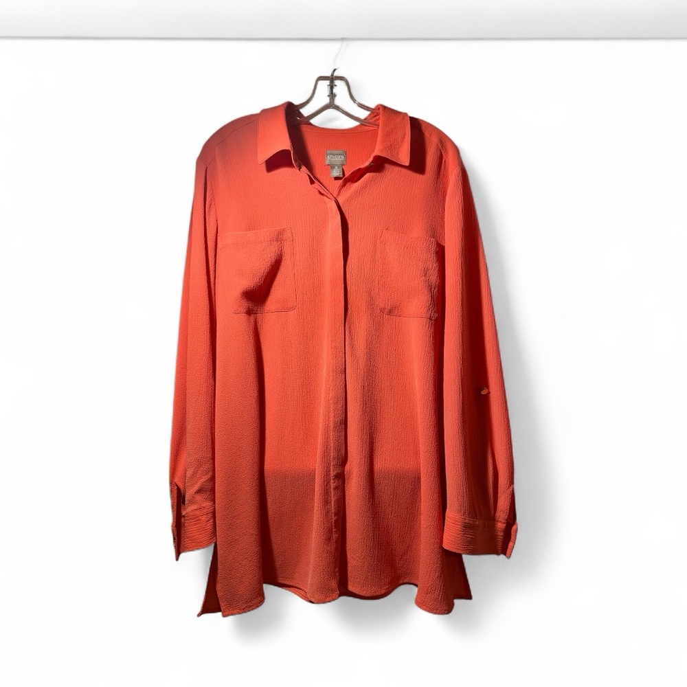 Chicos Orange Textured Button Front Shirt Women Size‎ 2